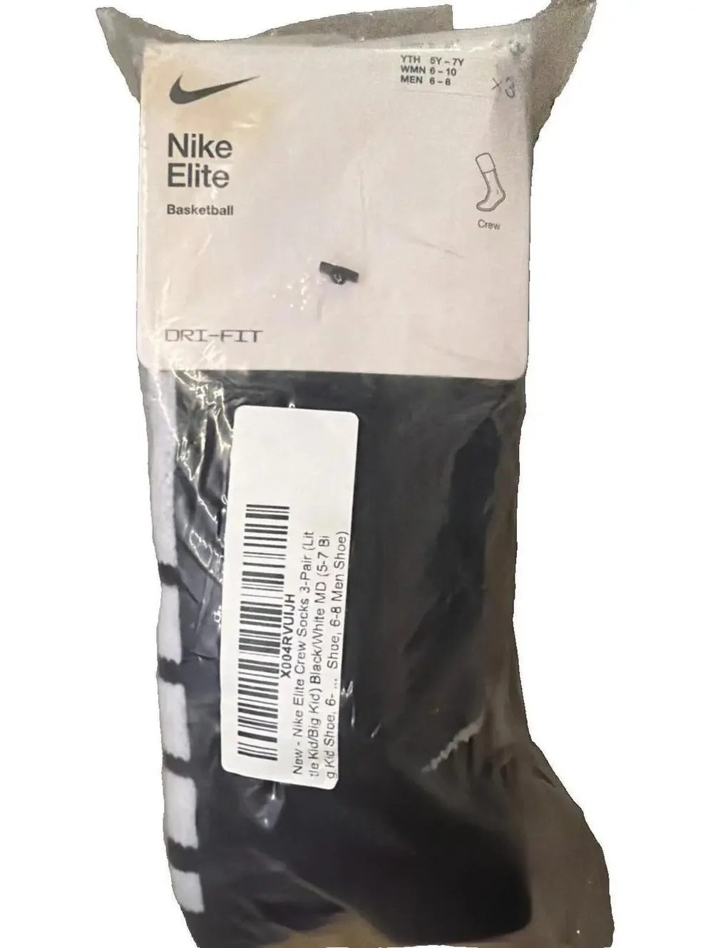 Nike Elite Basketball Crew Socks Dri-FIT Black White Size M 9 Pairs 3 Pack New